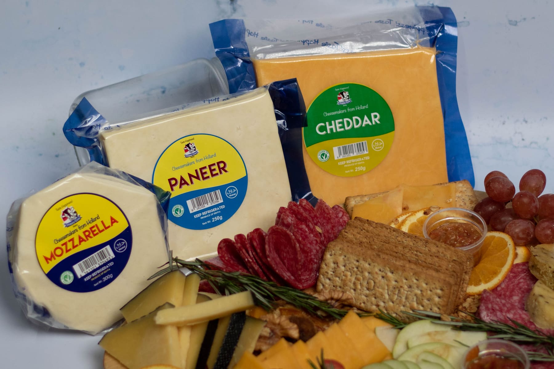 Happy Cow cheeses on a sharing board